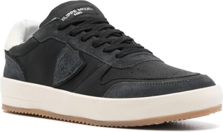 Philippe Model Zwarte leren sneakers met suède inzetstukken Black Heren