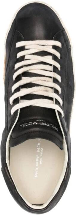 Philippe Model Zwarte leren sneakers moderne stijl Black Heren