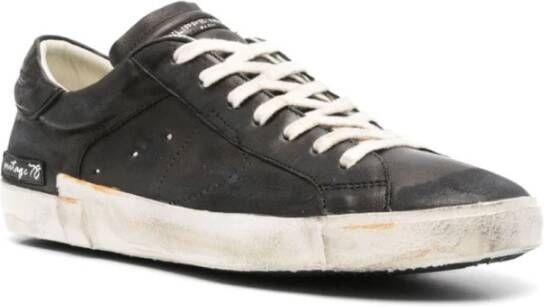 Philippe Model Zwarte leren sneakers moderne stijl Black Heren