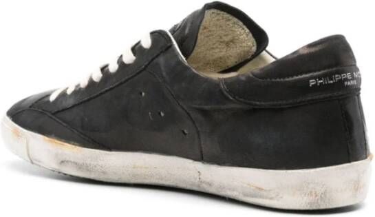 Philippe Model Zwarte leren sneakers moderne stijl Black Heren