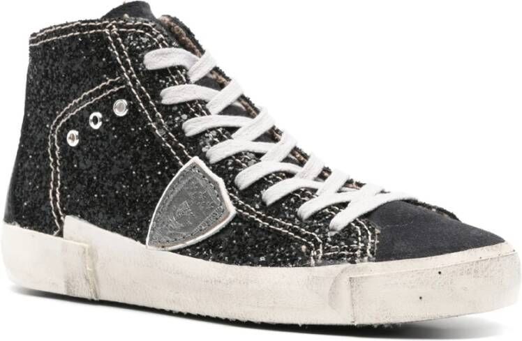 Philippe Model Zwarte sneakers met glitterdetails Black Dames