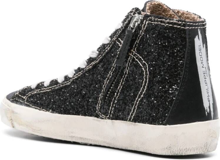 Philippe Model Zwarte sneakers met glitterdetails Black Dames