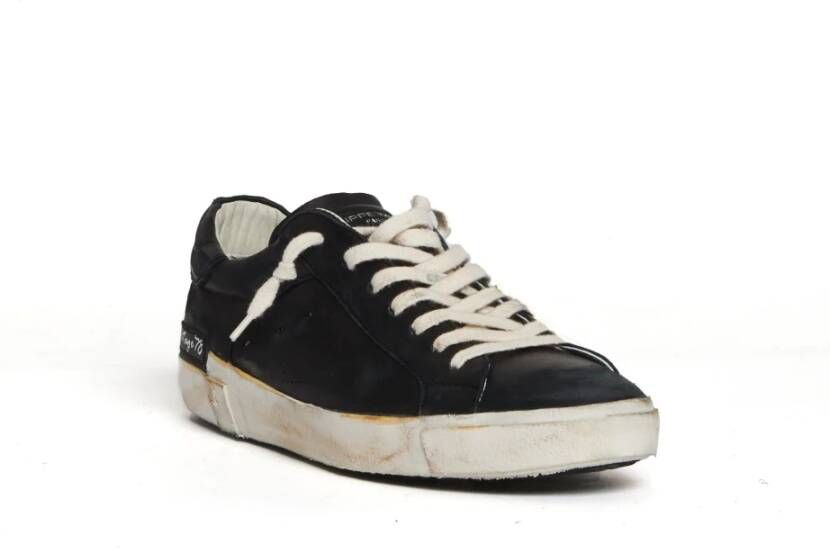 Philippe Model Zwarte Verouderde Leren Sneakers Black Heren