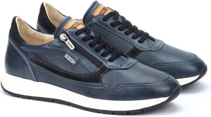 Pikolinos Blauwe Leren Sneaker Lichtgewicht Zool Blue Heren