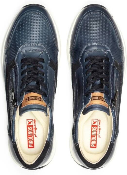 Pikolinos Blauwe Leren Sneaker Lichtgewicht Zool Blue Heren