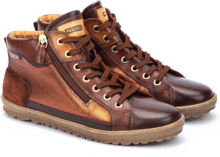 Pikolinos Stijlvolle Leren Sneaker Boot Bruin Brown Dames