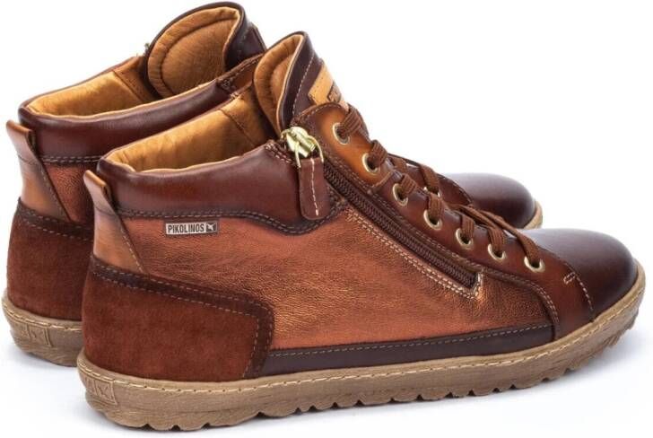 Pikolinos Stijlvolle Leren Sneaker Boot Bruin Brown Dames