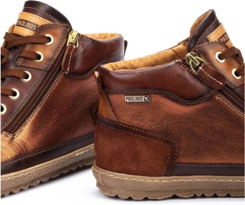 Pikolinos Stijlvolle Leren Sneaker Boot Bruin Brown Dames