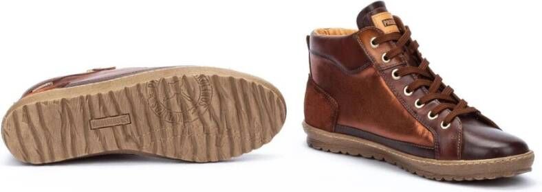 Pikolinos Stijlvolle Leren Sneaker Boot Bruin Brown Dames