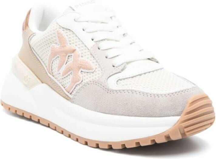 pinko Beige Chunky Sneakers Veters Rubberen Zool Beige Dames