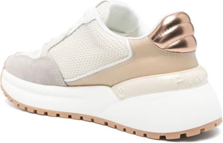 pinko Beige Chunky Sneakers Veters Rubberen Zool Beige Dames