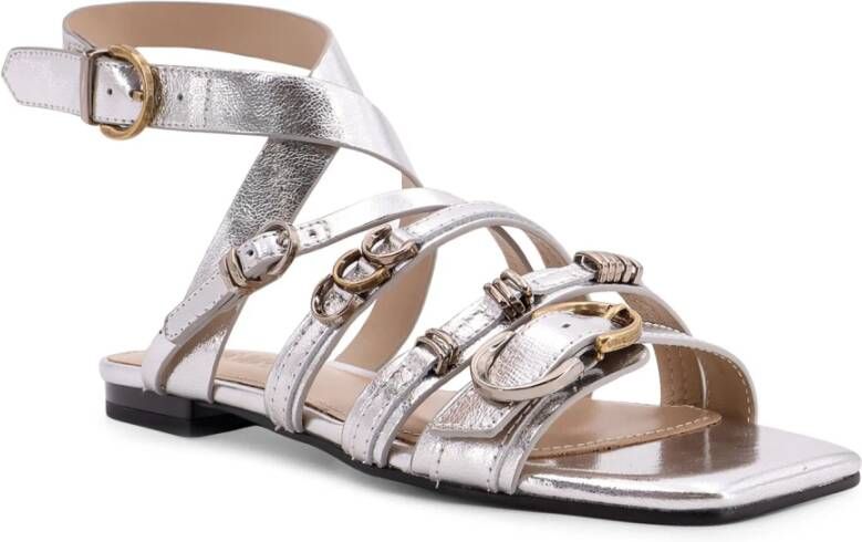 pinko Gelamineerde leren sandalen met verstelbare bandjes Gray Dames