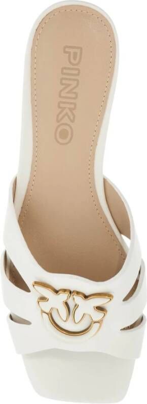 pinko Gestreepte leren slippers met gouden details White Dames