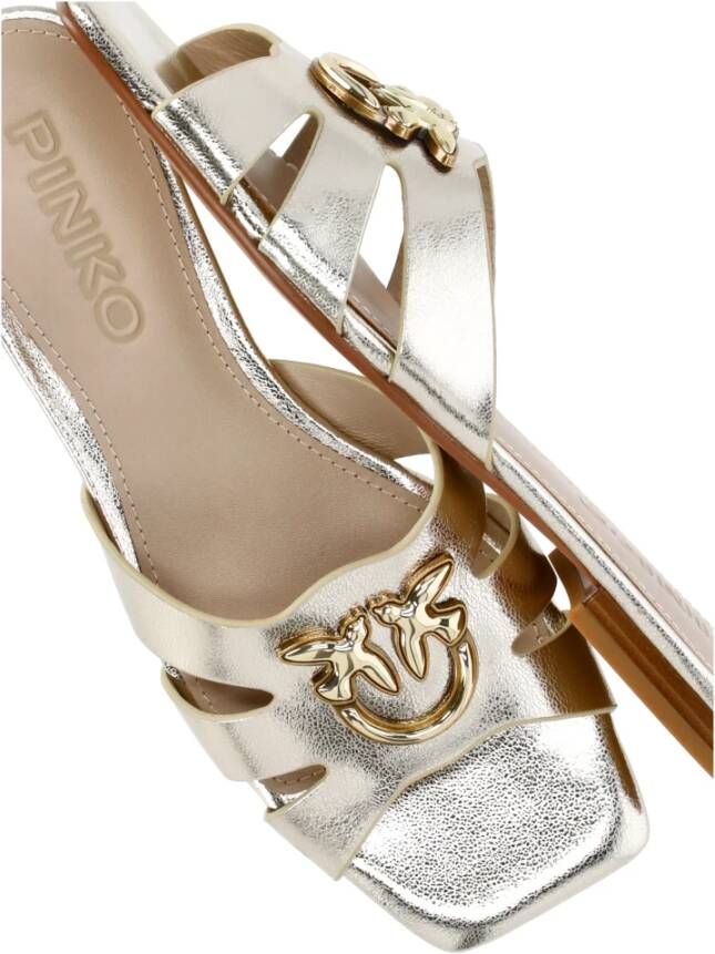 pinko Gouden Leren Love Birds Sandalen Yellow Dames