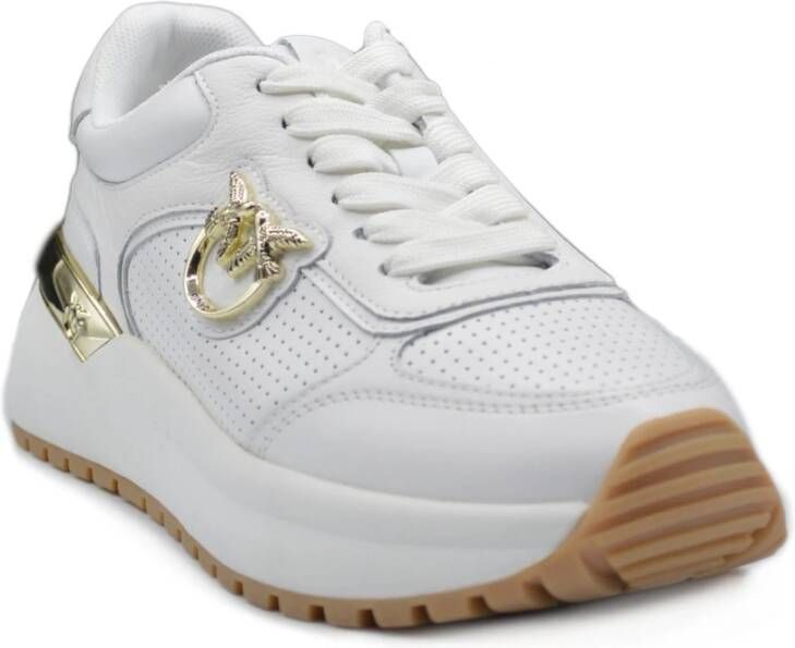 pinko Kalfsleer Sneaker Gem 01 White Dames