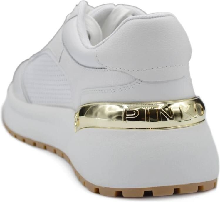 pinko Kalfsleer Sneaker Gem 01 White Dames