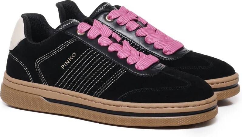 pinko Kleurrijke Veters Geborduurde Sneakers Zwart Black Dames