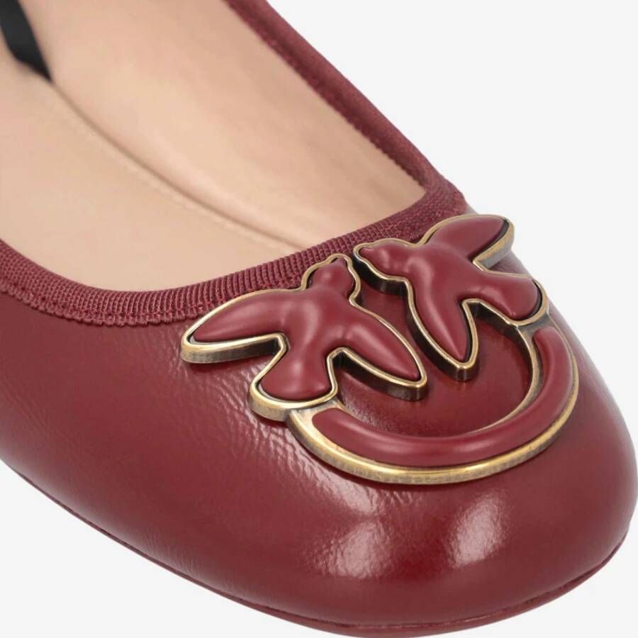 pinko Leren Ballet Flats Liefdesvogels Detail Red Dames