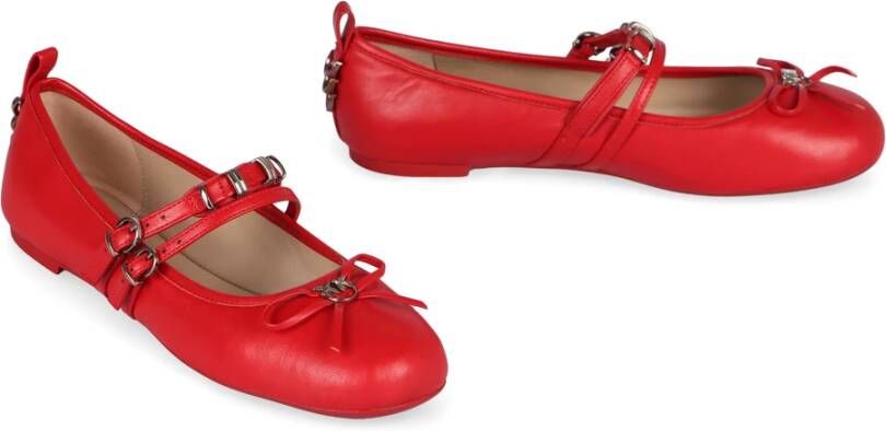 pinko Leren balletflats met strik aan de voorkant Red Dames