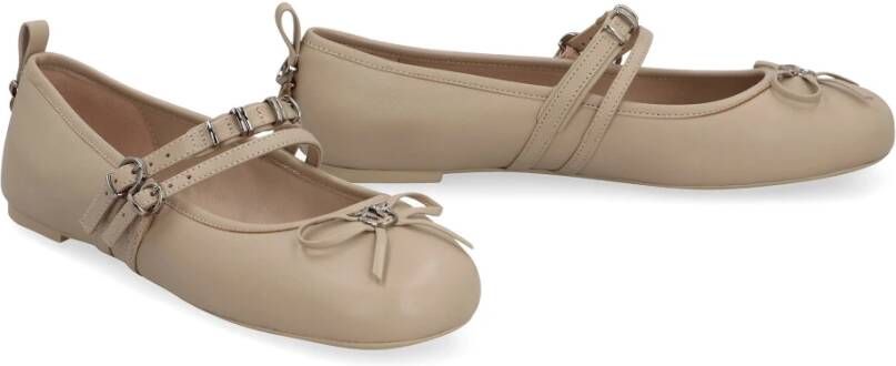 pinko Leren balletflats met strikdetail Beige Dames