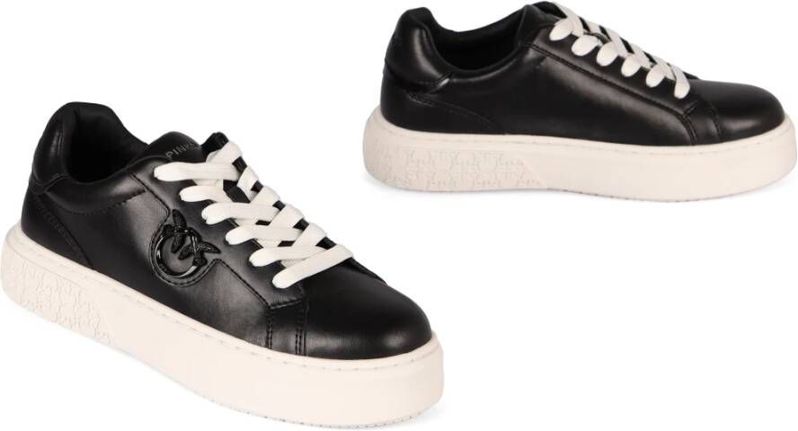 pinko Leren lage sneakers Black Dames