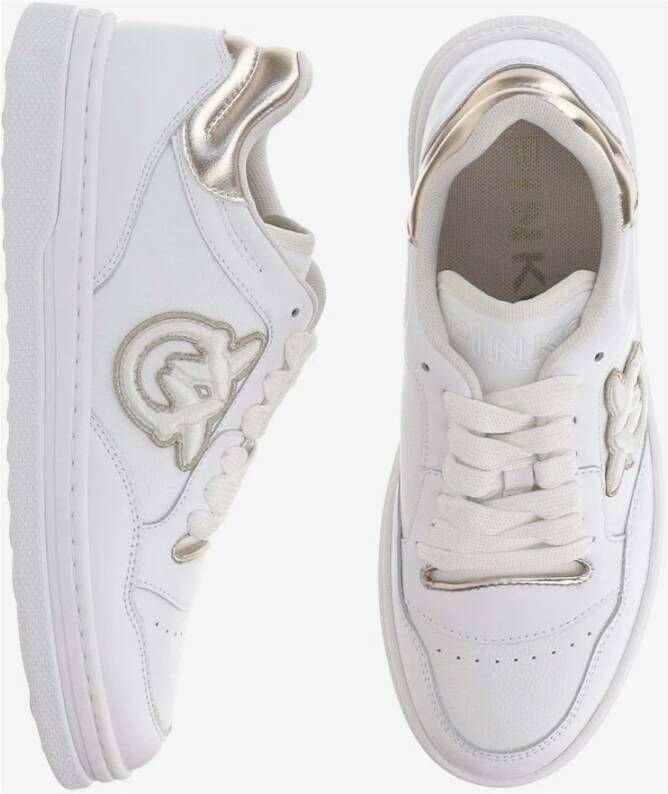 pinko Leren Love Birds Sneakers Wit Goud White Dames