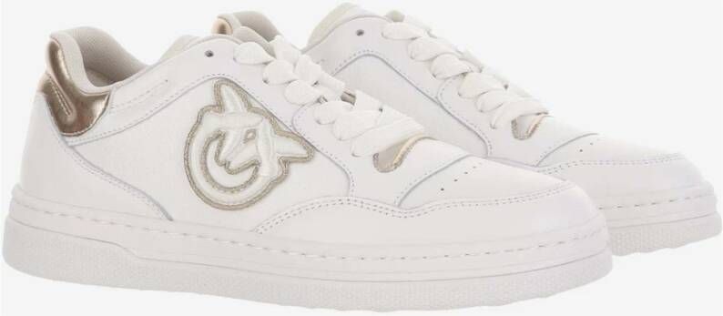 pinko Leren Love Birds Sneakers Wit Goud White Dames