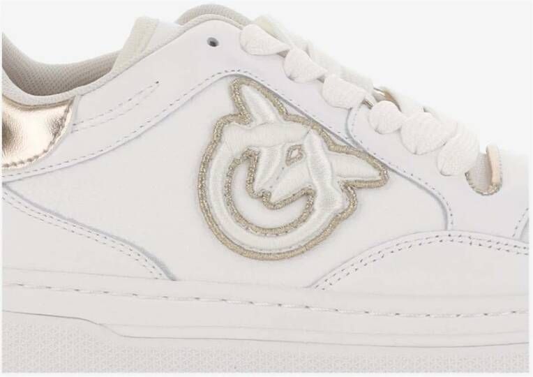 pinko Leren Love Birds Sneakers Wit Goud White Dames