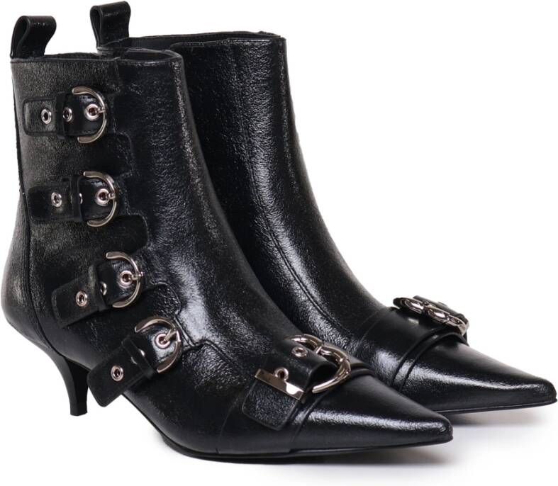 pinko Leren Platte Schoenen Black Dames