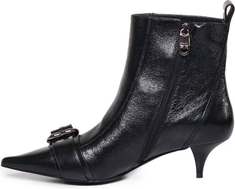 pinko Leren Platte Schoenen Black Dames