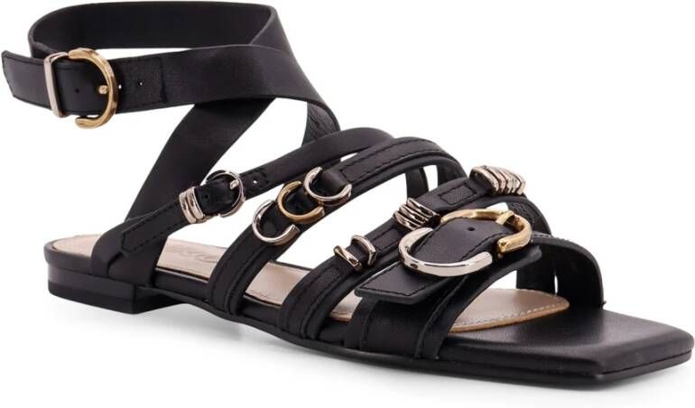 pinko Leren sandalen met verstelbare bandjes Black Dames