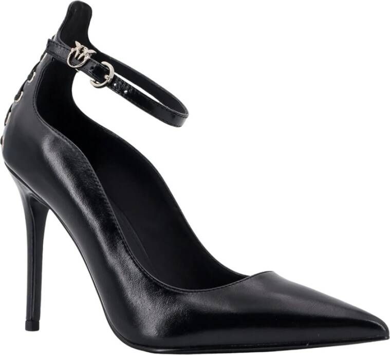 pinko Love Birds Leren Décolleté Stiletto Hak Black Dames