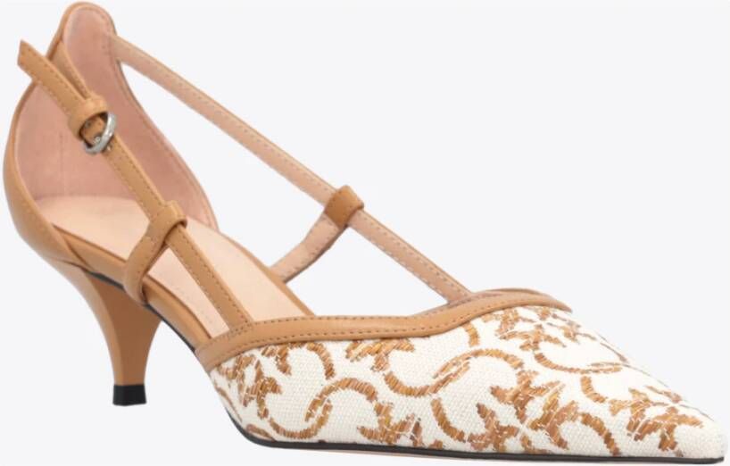 pinko Love Birds Monogram Jacquard Pumps Beige Dames