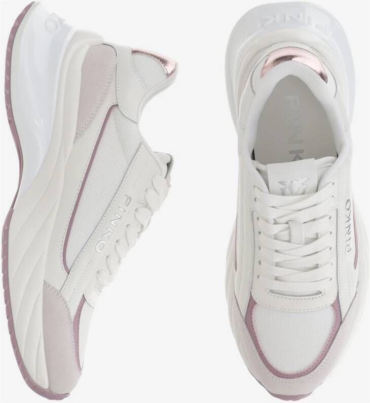 pinko Mesh en Leren Logo Sneakers White Dames