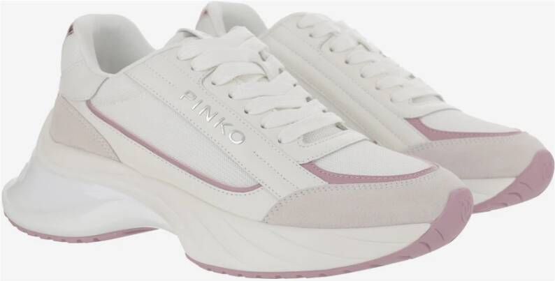 pinko Mesh en Leren Logo Sneakers White Dames