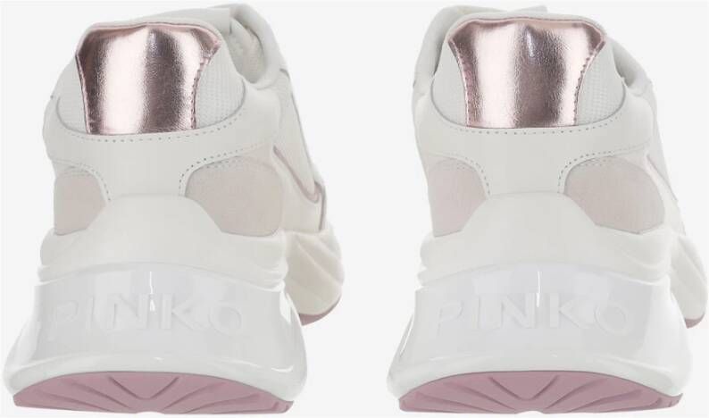 pinko Mesh en Leren Logo Sneakers White Dames