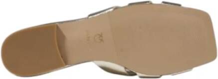 pinko Platte Grijze Sandalen met Gouden Logo Gray Dames