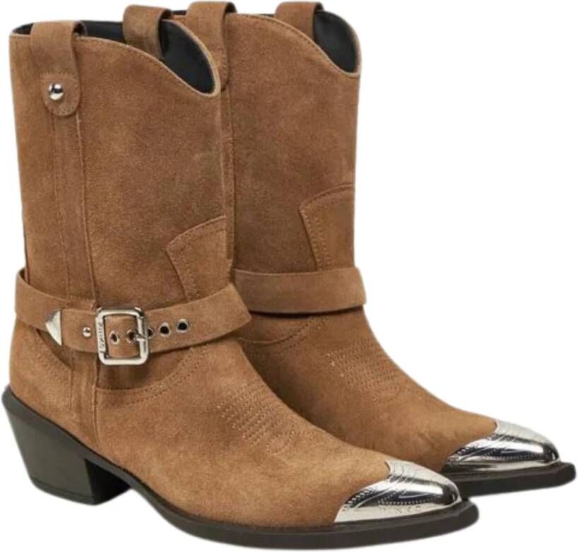 pinko Platte Suède Schoenen Metalen Neus Brown Dames