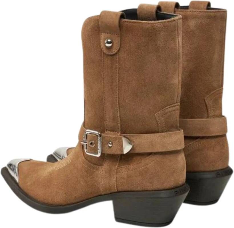 pinko Platte Suède Schoenen Metalen Neus Brown Dames