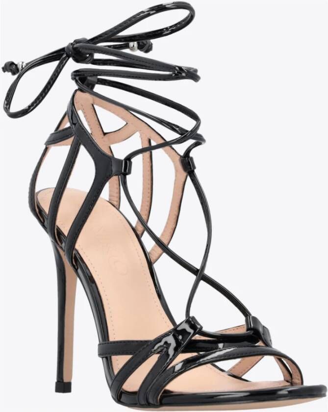 pinko Spiegelende Leren Sandalen Black Dames