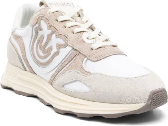 pinko Witte Leren Sneakers met Suède Inzetstukken White Dames