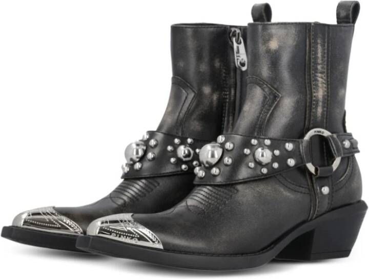 pinko Studded Leren Laarzen Black Dames