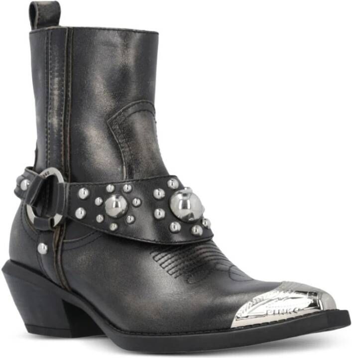 pinko Studded Leren Laarzen Black Dames