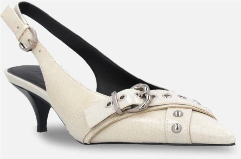 pinko Studded leren slingback hakken met hartgesp Gray Dames