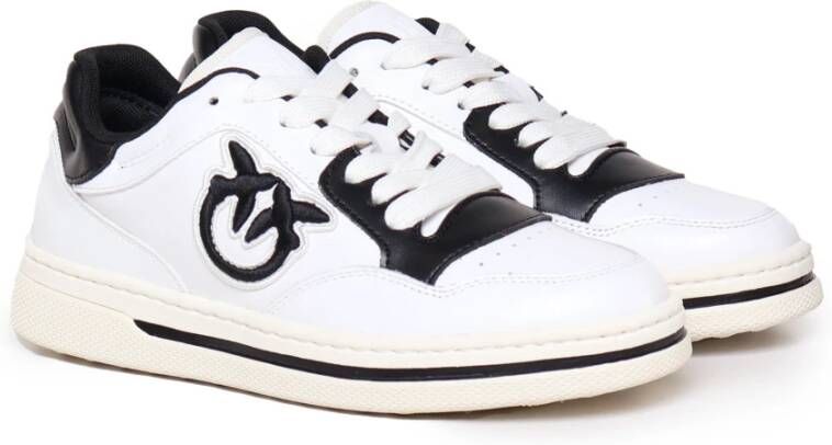 pinko Wit Zwart Leren Sneakers met Logo White Dames