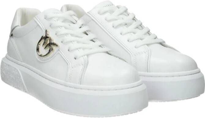 pinko Witte Flatform Sneakers van Leer met Gouden Logo White Dames