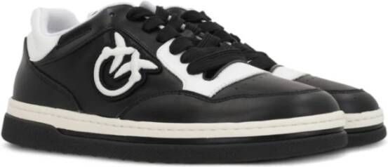 pinko Zwart Wit Kalfsleren Sneakers Black Dames