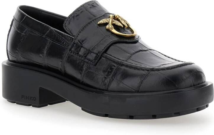 pinko Zwarte Croco Print Mocassin Schoenen Black Dames