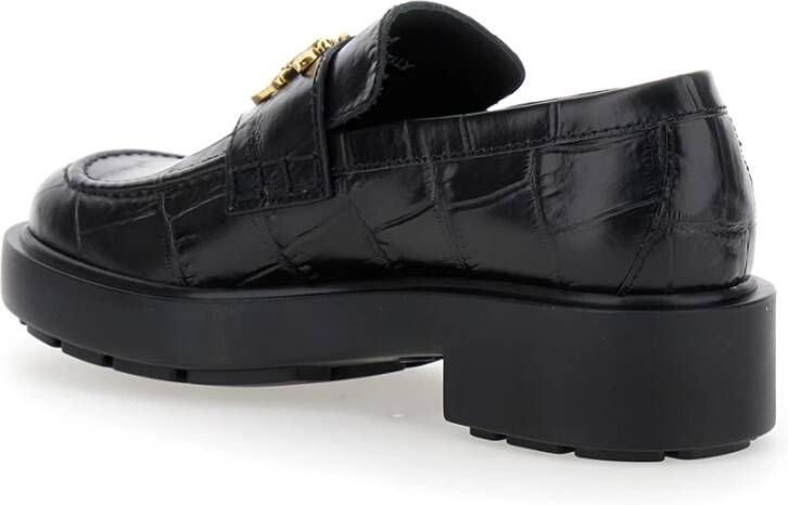 pinko Zwarte Croco Print Mocassin Schoenen Black Dames