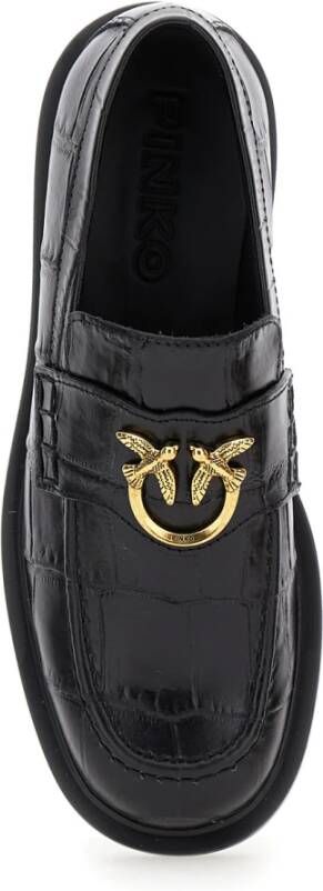 pinko Zwarte Croco Print Mocassin Schoenen Black Dames